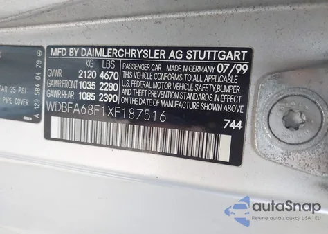 1999 Mercedes-Benz Sl 500 z USA, uszkodzony, nr VIN WDBFA68F1XF187516